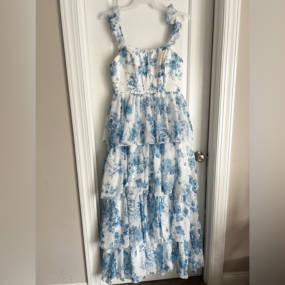 Blue Floral Tiered Maxi Dress - Picture 5 of 12